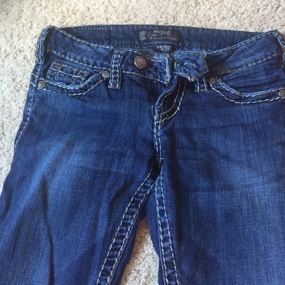 silver boot cut jeans