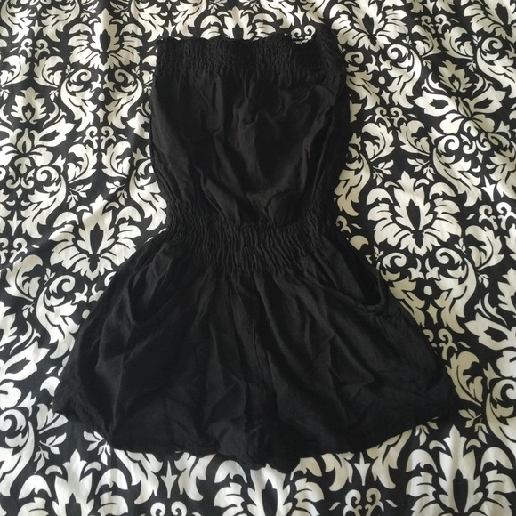 Black strapless romper