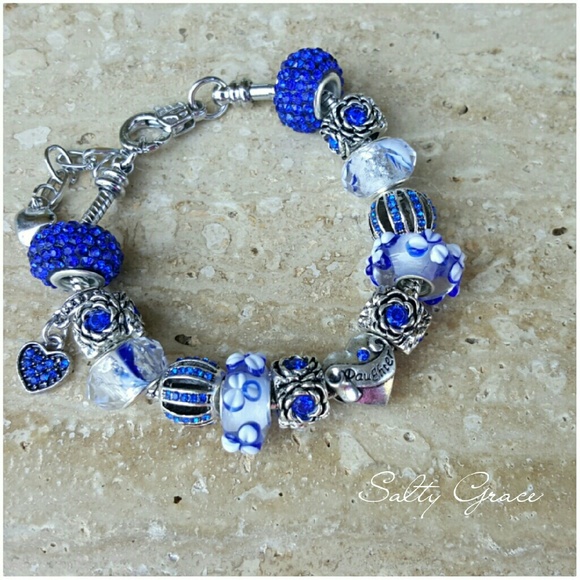 Salty Grace Jewelry - Daughter charm bracelet in Sapphire blue