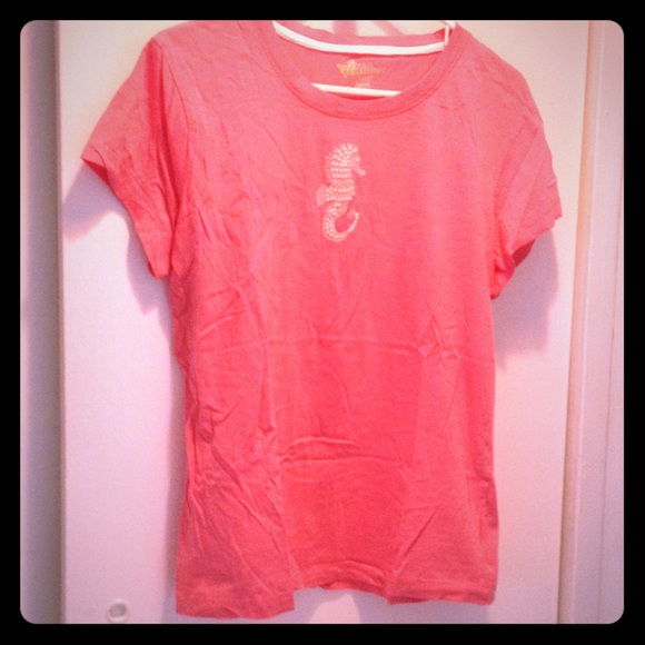 Pink 100% Cotton Tee Shirt with Seahorse