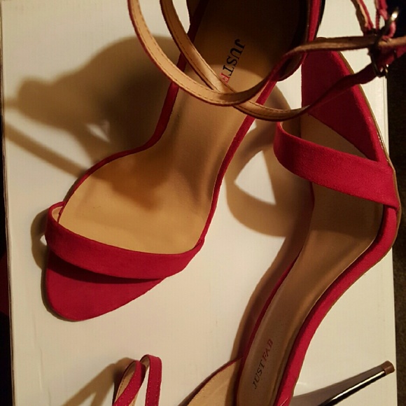 Keely, red, strappy, metallic heel