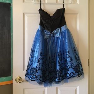 Strapless black and blue dress