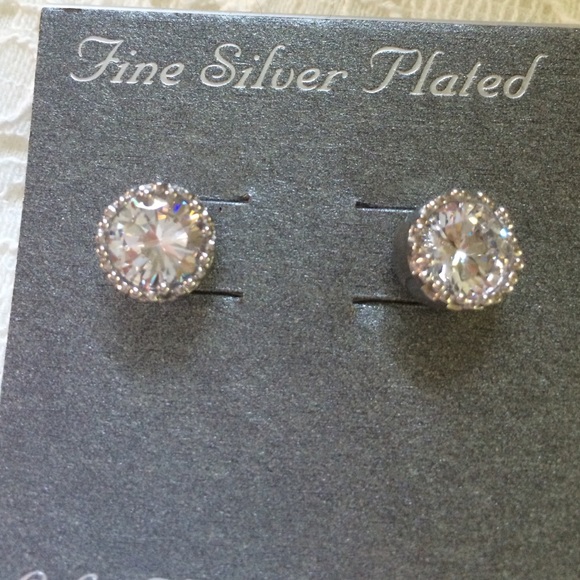 Brand New Silver Plated Cubic Zirconia Studs