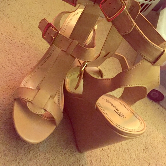 Light brown , strapped wedges