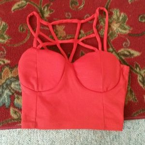 Sexy caged red busty crop top