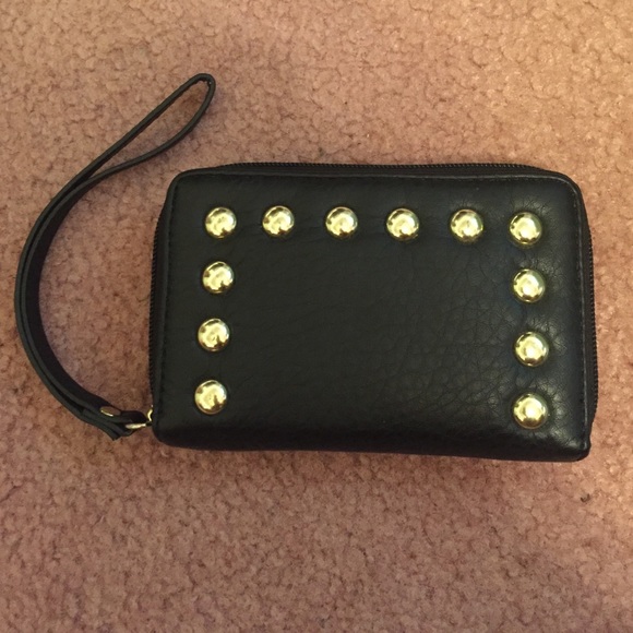 Black and gold stud wristlet