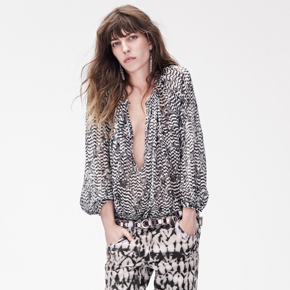 Isabel Marant Silk Stripe Peasant Blouse Top S 2