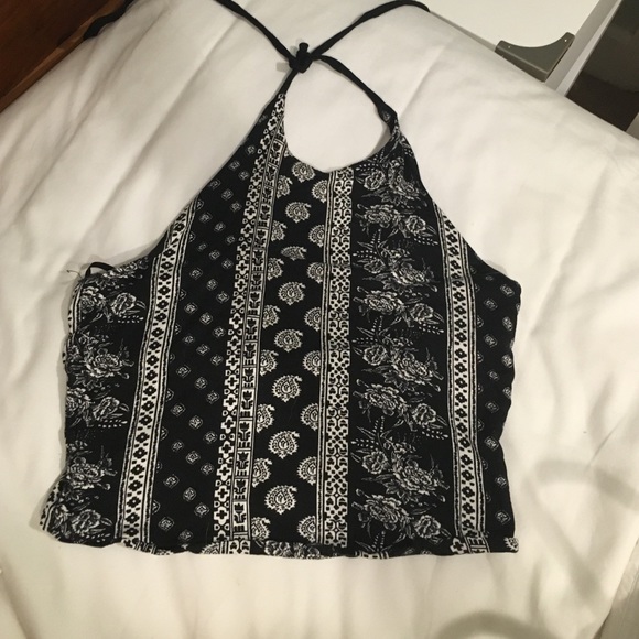 Black and white patterned halter top