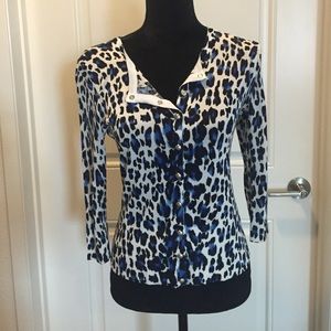 White House Black Market Blue Leopard Cardigan