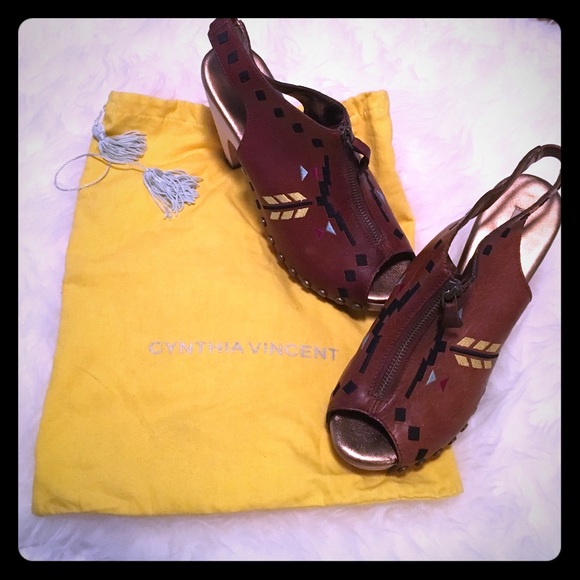 Cynthia Vincent Aztec zipper clog heels