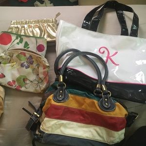 Three makeup bags, one big bag and a small purse!