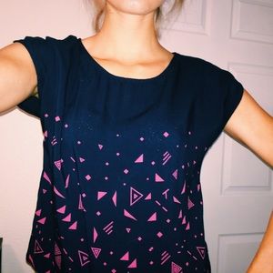Geometric Navy/Pink Blouse