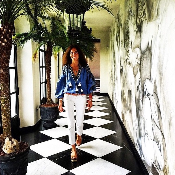 Blue Embroidered Puff Sleeves Blouse With Tassels - Picture 4 of 4