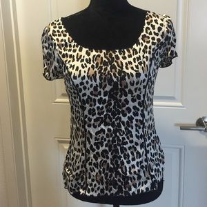 White House Black Market cap sleeve leopard blouse