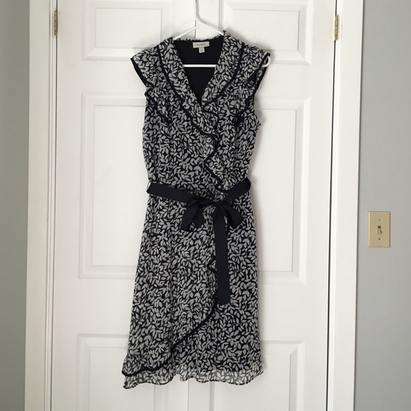 Navy and white Faux wrap dress