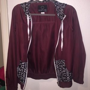 Maroon and b/w tribal print windbreaker jacket
