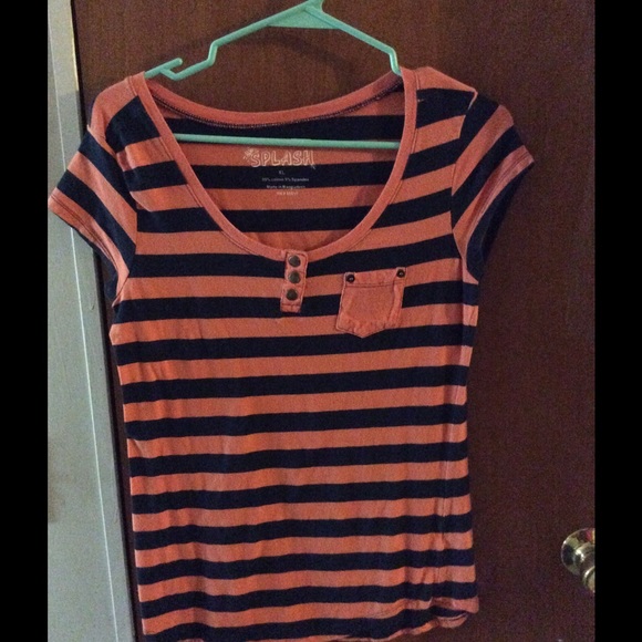 Cute Navy&Orange striped top with mini pocket