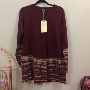 maroon sweater dress w/ tribal detailing