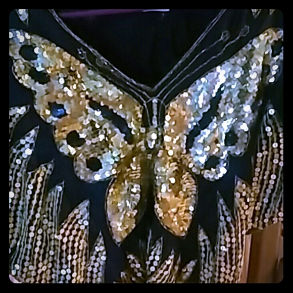 Gold and black butterfly crop top