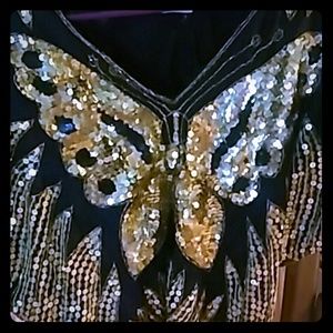 Gold and black butterfly crop top
