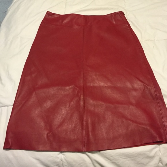 Red leather skirt sz 2. A-Line. Below knee