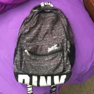 Pink Victoria's Secret black and gray backpack
