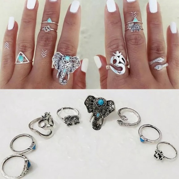 8 Piece Boho Silver Ring Set - Picture 2 of 4