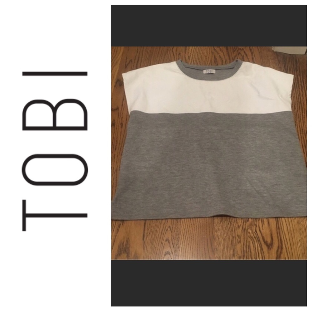 Tobi White & Gray Block Color Boxy Top