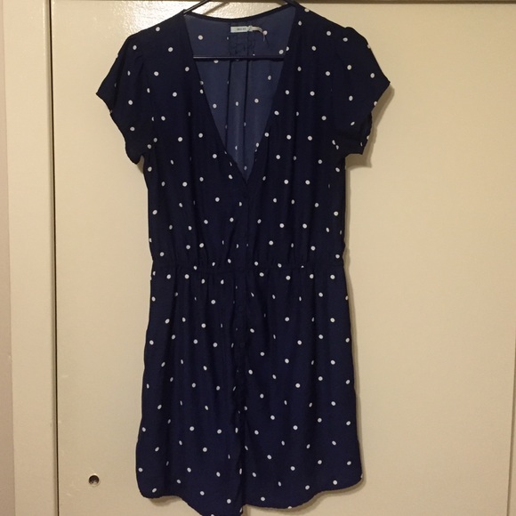 Navy and cream poka dot dress size L looks vintage
