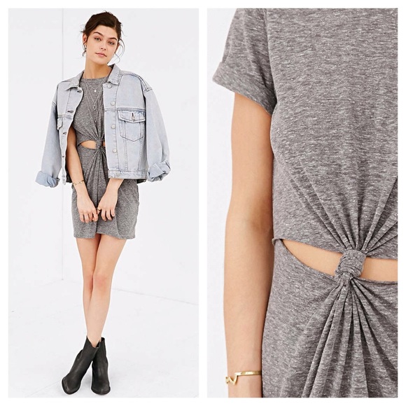 LAST1// Heather Gray Knotted TShirt Dress - Picture 3 of 3