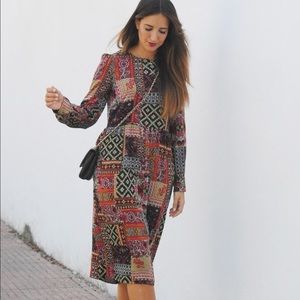 Zara Long Sleeve Midi Patchwork Dress