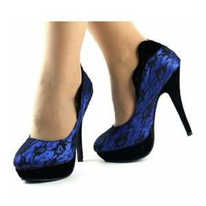 Show Story blue lace platform heel