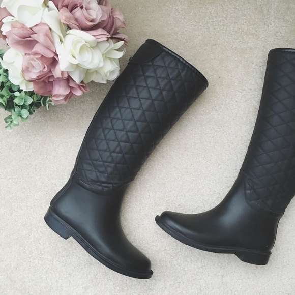 black quilted rain boots