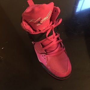 Pink and black flight Jordan's