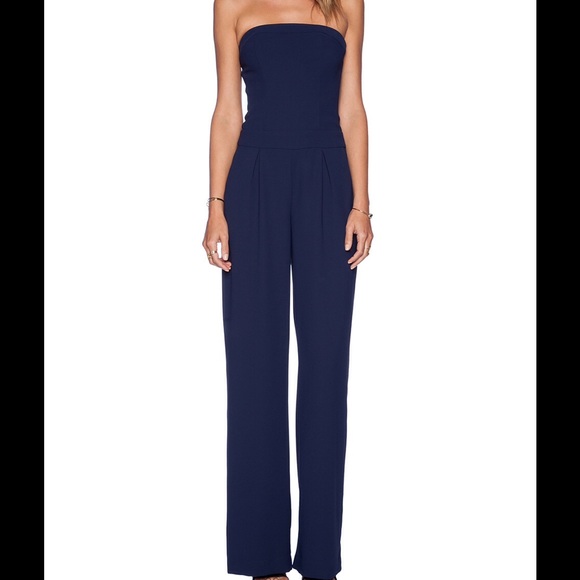 navy strapless jumpsuit