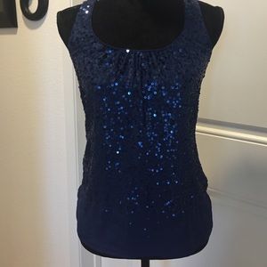 White House Black Market blue sequin top