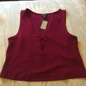 Plus size wine colored cross tie shirt