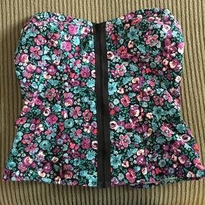 Zip front strapless bustier style top