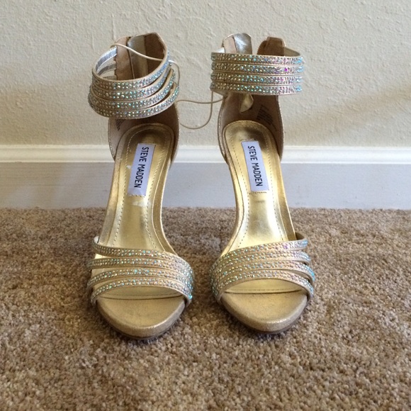 Steve Madden gold crystal strap heels