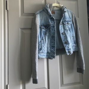 American eagle sweater sleeved jean jacket