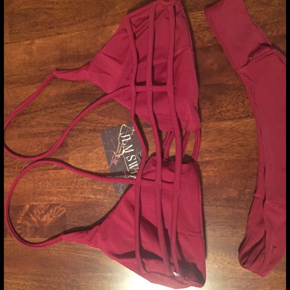 L TOP S BOTTOM LEFT• Wine Red Caged-In Bikini • - Picture 7 of 8