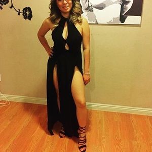 High Slit, Chocker, Deep V Maxi Dress