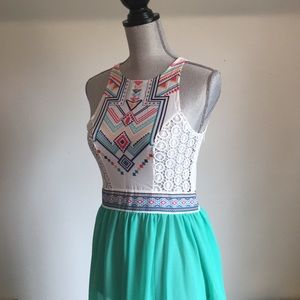 Sheer Aztec Tribal boho Maxi Dress