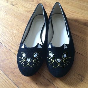 Custom Made Black Velvet Cat Flats
