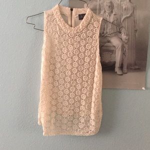 ASTR Crochet Mock Neck Sleeveless Top