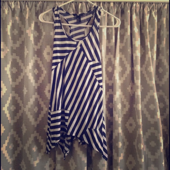 H&M navy and white striped asymmetrical top