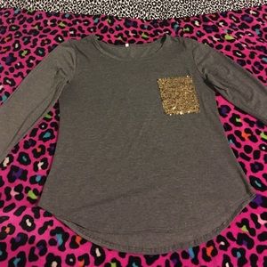 Glitter pocket long sleeve t shirt