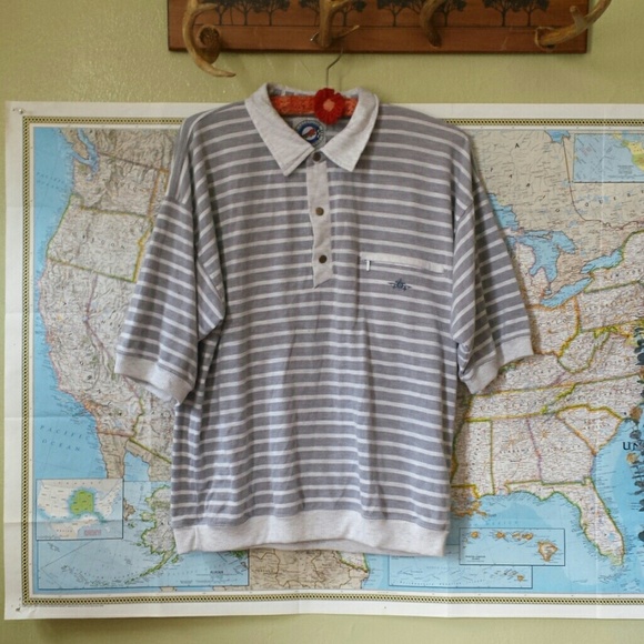 Vintage grey blue striped nautical polo - Picture 1 of 4