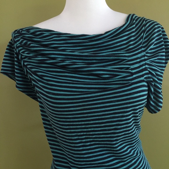 Anthropologie Deletta Navy & Aqua Stripe Top