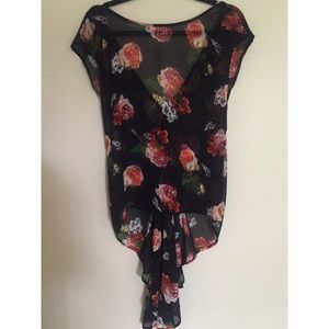 Black floral sheer top
